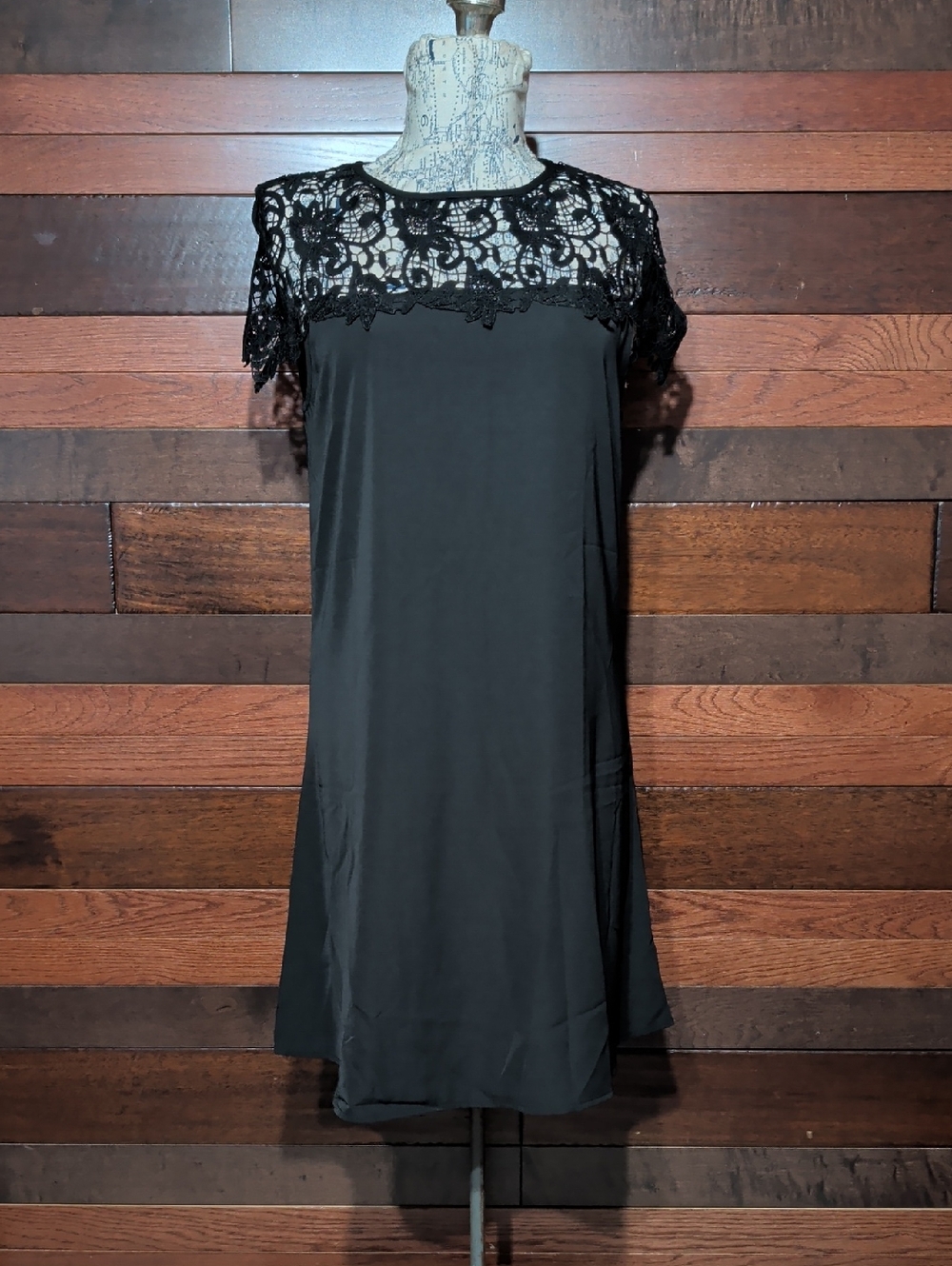 No Brand Tag Black Lace Yoke Shift Dress